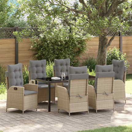 Trädgårdsmöbelset med kudde 7 pcs Beige konstrotting