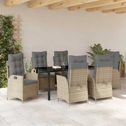 Trädgårdsmöbelset med kudde 7 pcs Beige konstrotting
