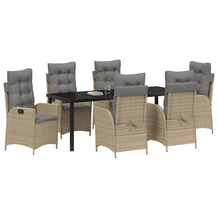 Trädgårdsmöbelset med kudde 7 pcs Beige konstrotting