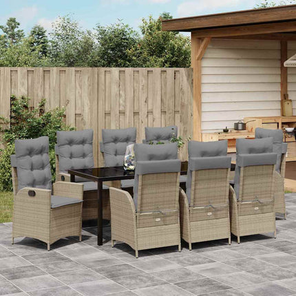 Trädgårdsmöbelset med kudde 9 pcs Beige konstrotting