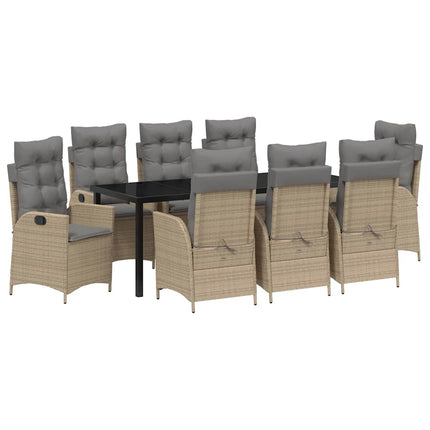Trädgårdsmöbelset med kudde 9 pcs Beige konstrotting