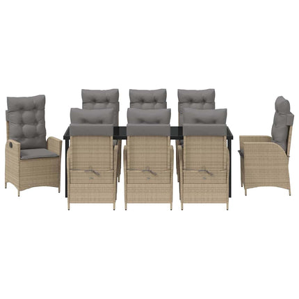 Trädgårdsmöbelset med kudde 9 pcs Beige konstrotting