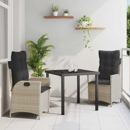 Trädgårdsmöbelset med kudde 3 pcs Ljusgrå konstrotting