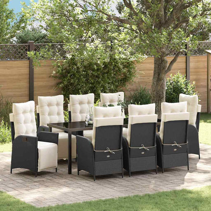 Trädgårdsmöbelset med kudde 9 pcs Svart konstrotting