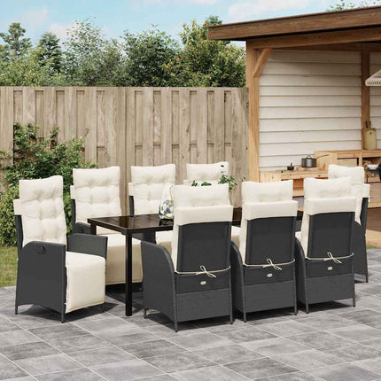 Trädgårdsmöbelset med kudde 9 pcs Svart konstrotting