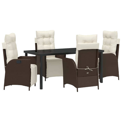 Trädgårdsmöbelset med kudde 5 pcs Brun konstrotting