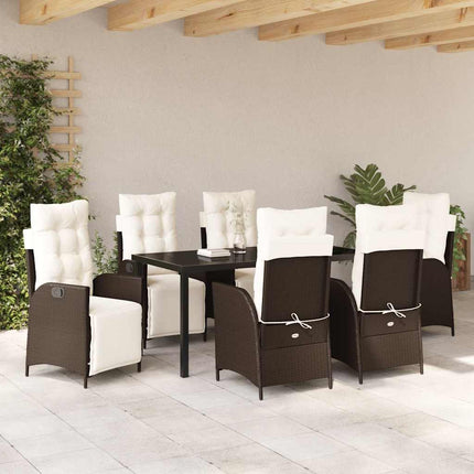 Trädgårdsmöbelset med kudde 7 pcs Brun konstrotting