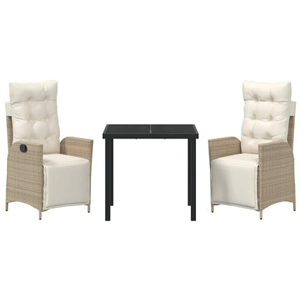 Trädgårdsmöbelset med kudde 3 pcs Beige konstrotting