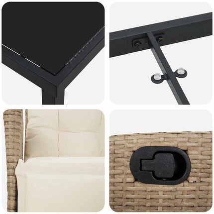 Trädgårdsmöbelset med kudde 7 pcs Beige konstrotting