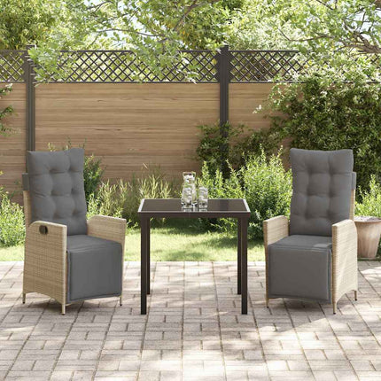 Trädgårdsmöbelset med kudde 3 pcs Beige konstrotting