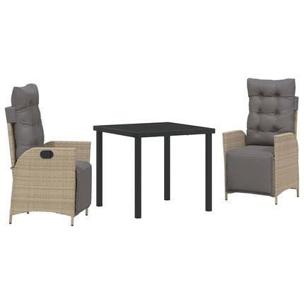Trädgårdsmöbelset med kudde 3 pcs Beige konstrotting