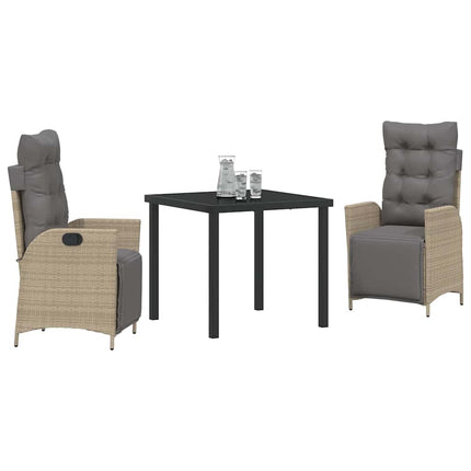 Trädgårdsmöbelset med kudde 3 pcs Beige konstrotting