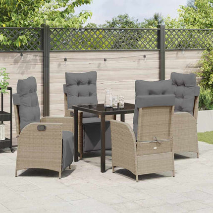 Trädgårdsmöbelset med kudde 5 pcs Beige konstrotting