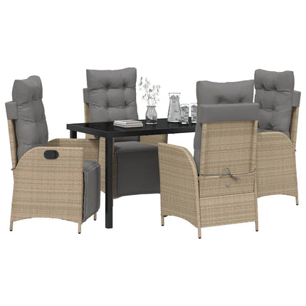 Trädgårdsmöbelset med kudde 5 pcs Beige konstrotting
