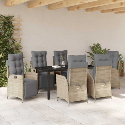 Trädgårdsmöbelset med kudde 7 pcs Beige konstrotting