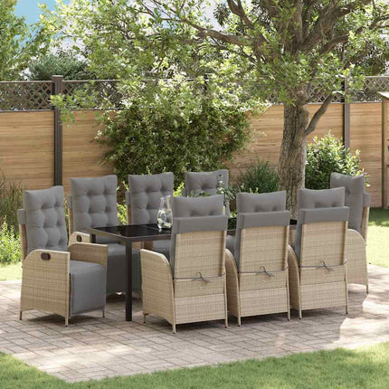 Trädgårdsmöbelset med kudde 9 pcs Beige konstrotting