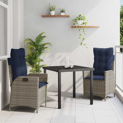 Trädgårdsmöbelset med kudde 3 pcs Grå och svart Rotting
