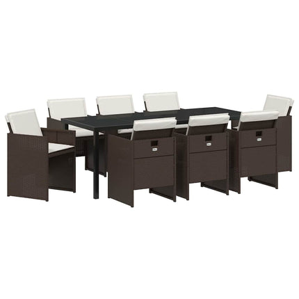 Trädgårdsmöbelset 9 pcs Brun konstrotting