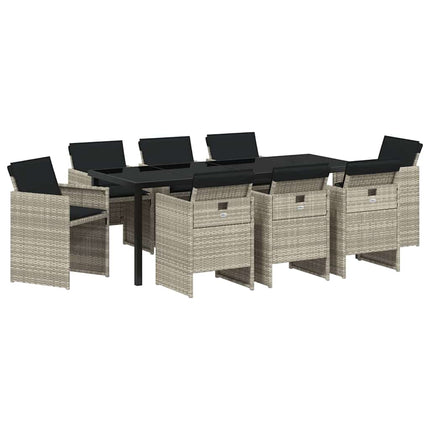 Trädgårdsmöbelset 9 pcs Ljusgrå konstrotting