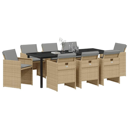 Trädgårdsmöbelset 9 pcs Beige konstrotting