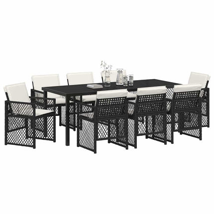 Trädgårdsmöbelset 9 pcs Svart konstrotting