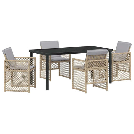 Trädgårdsmöbelset 5 pcs Beige konstrotting