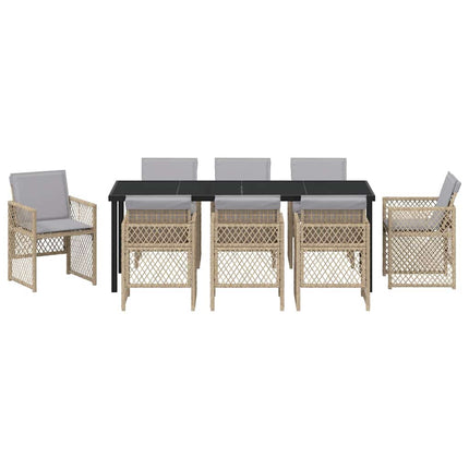 Trädgårdsmöbelset 9 pcs Beige konstrotting