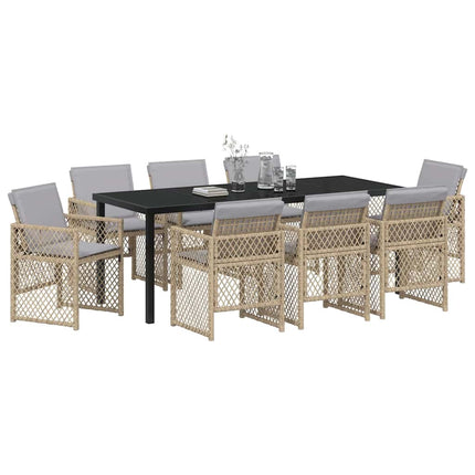 Trädgårdsmöbelset 9 pcs Beige konstrotting