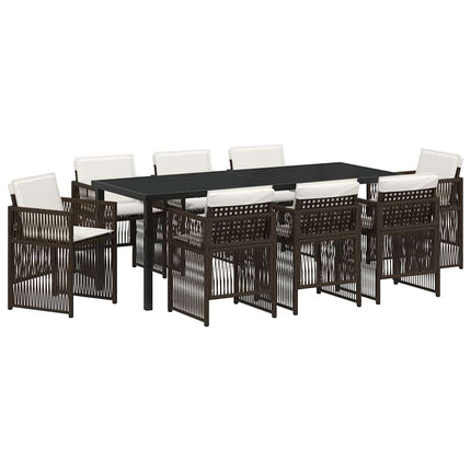 Trädgårdsmöbelset 9 pcs Brun Pulverlackerat stål