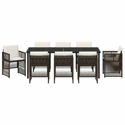 Trädgårdsmöbelset 9 pcs Brun Pulverlackerat stål