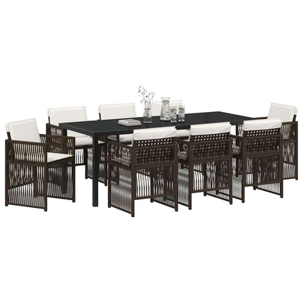 Trädgårdsmöbelset 9 pcs Brun Pulverlackerat stål
