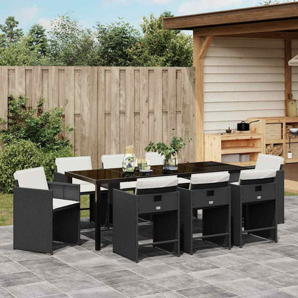 Trädgårdsmöbelset 9 pcs Svart konstrotting
