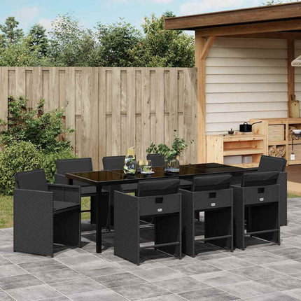 Trädgårdsmöbelset 9 pcs Svart konstrotting