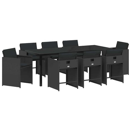 Trädgårdsmöbelset 9 pcs Svart konstrotting