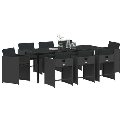 Trädgårdsmöbelset 9 pcs Svart konstrotting