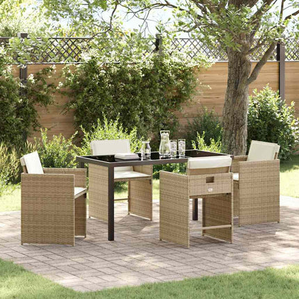 Trädgårdsmöbelset 5 pcs Beige konstrotting