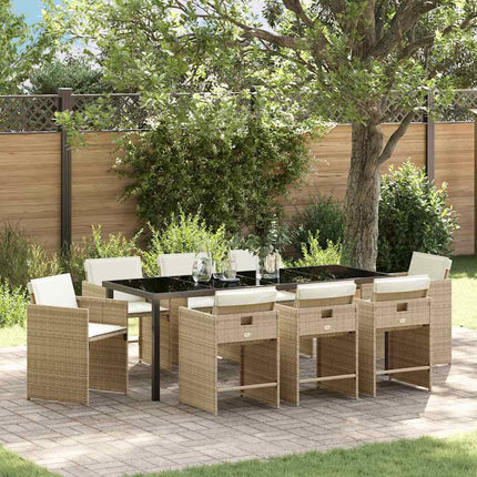 Trädgårdsmöbelset 9 pcs Beige konstrotting