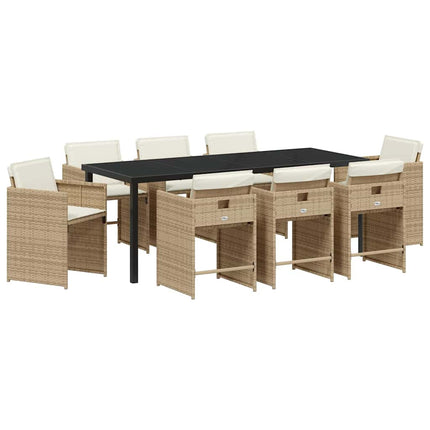 Trädgårdsmöbelset 9 pcs Beige konstrotting