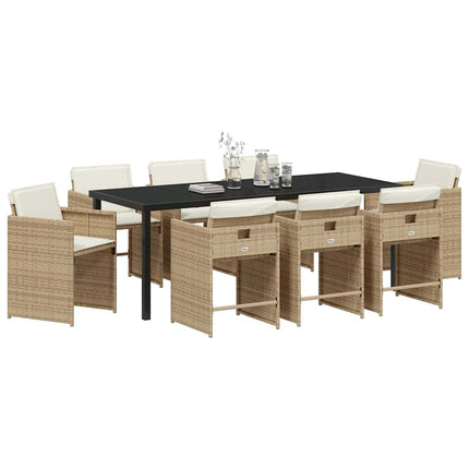 Trädgårdsmöbelset 9 pcs Beige konstrotting