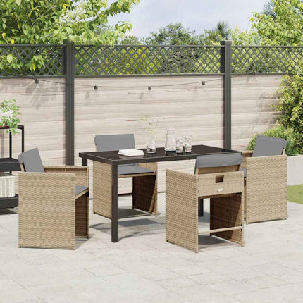 Trädgårdsmöbelset 5 pcs Beige konstrotting