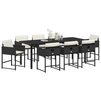 Trädgårdsmöbelset 9 pcs Svart konstrotting