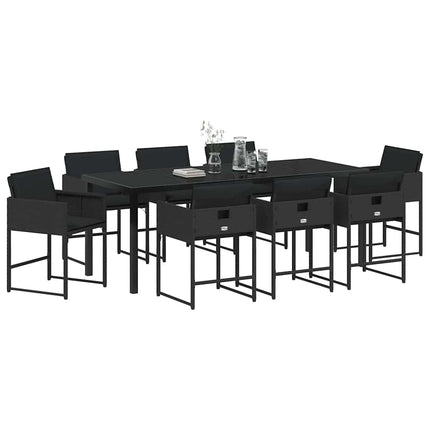 Trädgårdsmöbelset 9 pcs Svart konstrotting