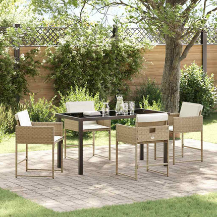 Trädgårdsmöbelset 5 pcs Beige konstrotting