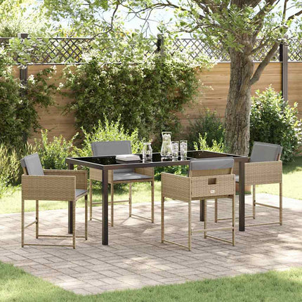 Trädgårdsmöbelset 5 pcs Beige konstrotting