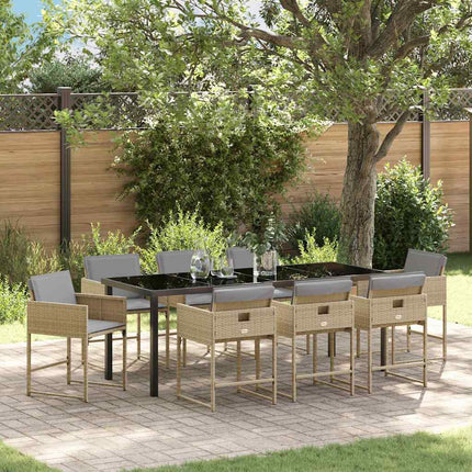 Trädgårdsmöbelset 9 pcs Beige konstrotting