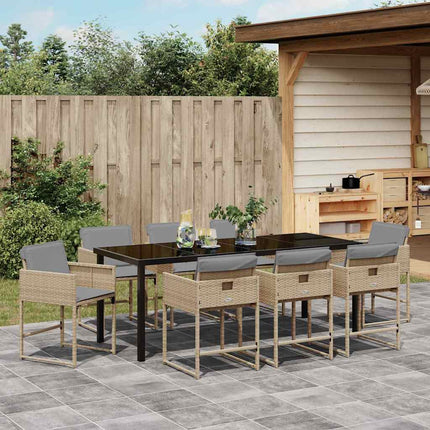 Trädgårdsmöbelset 9 pcs Beige konstrotting