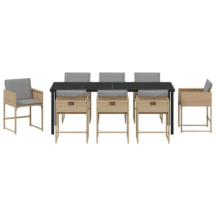 Trädgårdsmöbelset 9 pcs Beige konstrotting