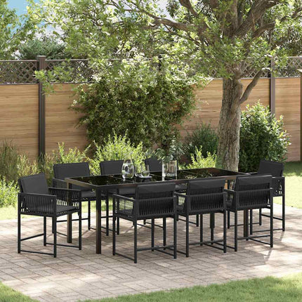 Trädgårdsmöbelset 9 pcs Svart konstrotting