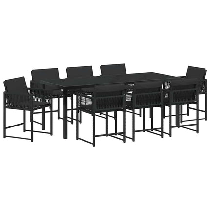 Trädgårdsmöbelset 9 pcs Svart konstrotting