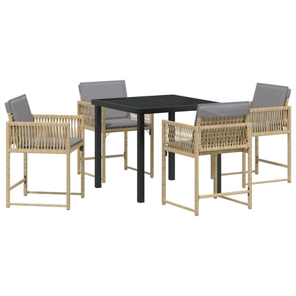 Trädgårdsmöbelset 5 pcs Beige konstrotting
